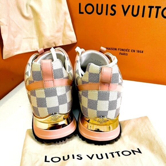 LOUIS VUITTON DAMIER AZUR WHITE PINK GOLD RUN AWAY SNEAKERS W/ BOX & DUST BAGS - Picture 3 of 3